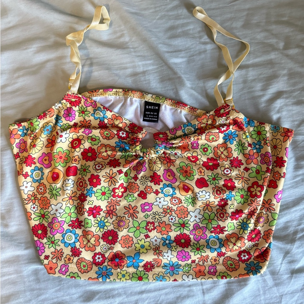 SHEIN Colorful Floral Camisole - Yellow and Pink